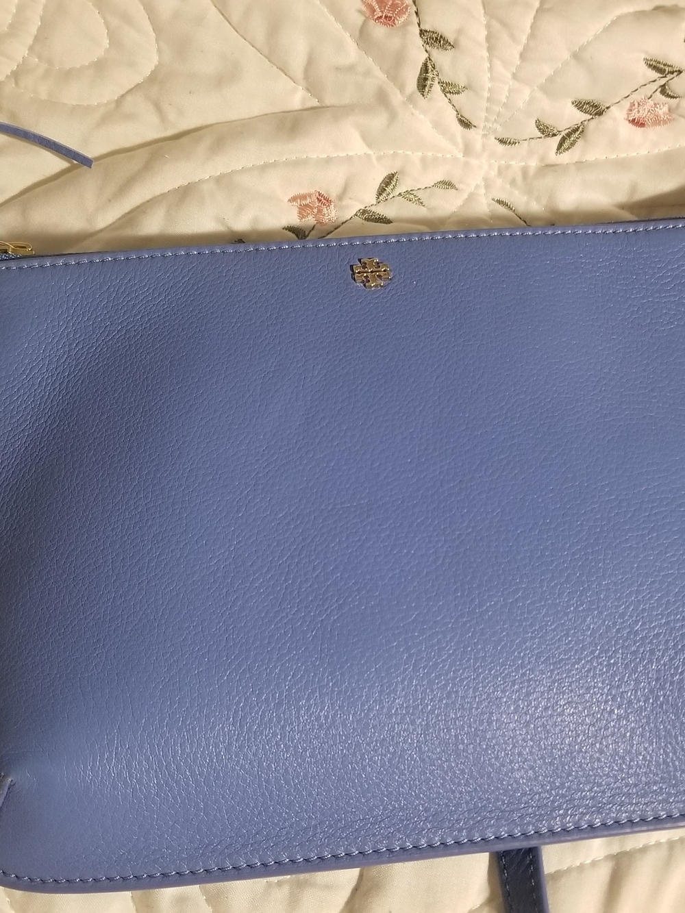 Tory Burch Periwinkle Leather Tote with Gold Logo